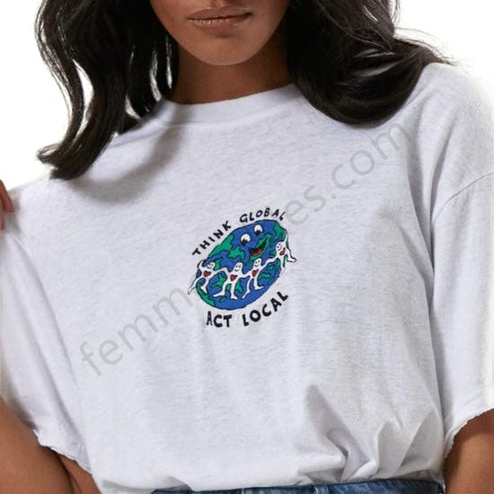 T-Shirt à Manche Courte Femme Afends Think Global - Femme Soldes FEM2550 - -4